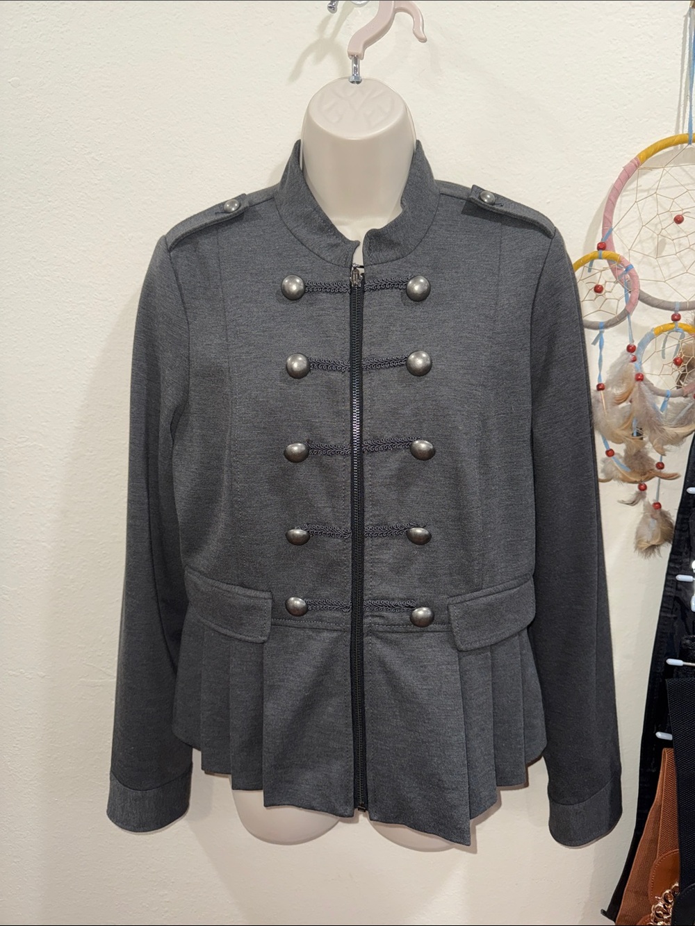 Apt. 9 Gray Military-Style Peplum Jacket